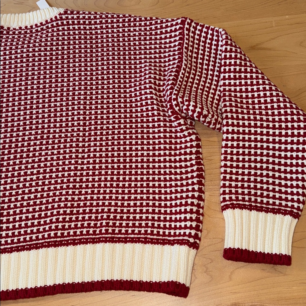 Women’s Madewell Textured Stitch Crewneck Sweater in  Ivory and Ruby Stripe M - Picture 10 of 12